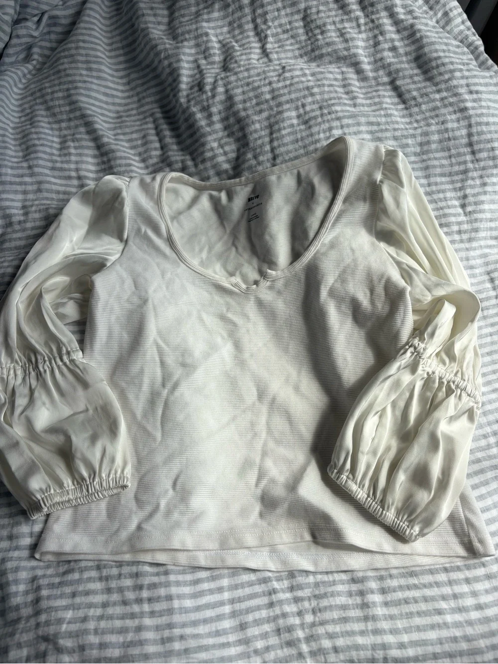 Anthropologie Cream Scoop-Neck Puff Sleeve Top